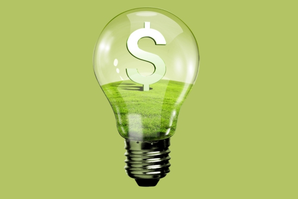 Electric light bulb and dollar symbol inside it depicting savings from oil burner maintenance